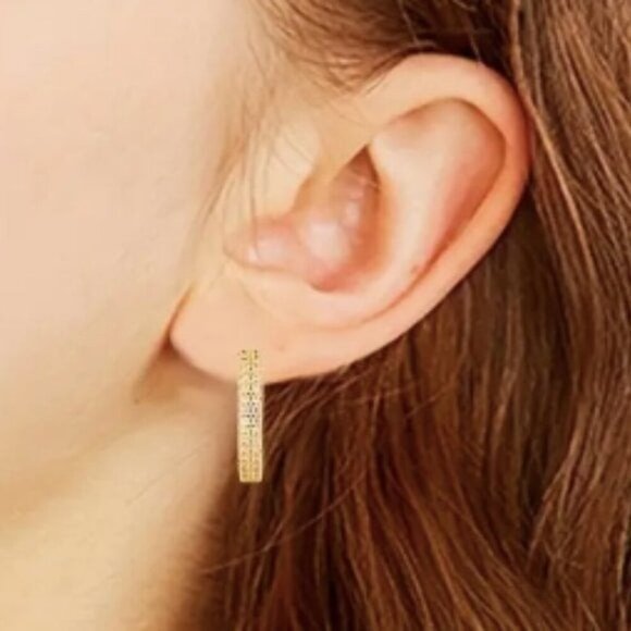 24k Gold Plated Sterling Silver Diamond Hoop Earrings - Picture 2 of 10